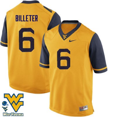 Men's West Virginia Mountaineers NCAA #6 Will Billeter Gold Authentic Nike Stitched College Football Jersey FP15L02AB